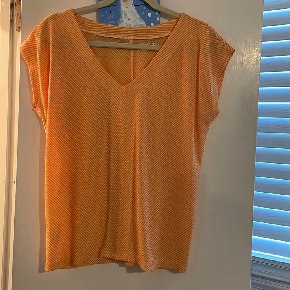 Loft small orange cap sleeve stripe shirt